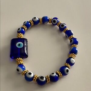 Chic Blue Evil Eye Bracelet with Gold Beads